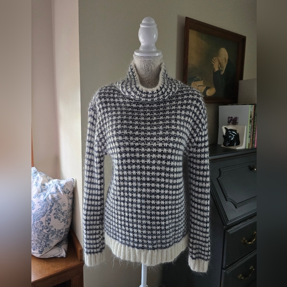 Barbour Ventnor Knit Gray Ivory Sweater Size US 8 Womens Mock Neck Wool Blend - Picture 1 of 11